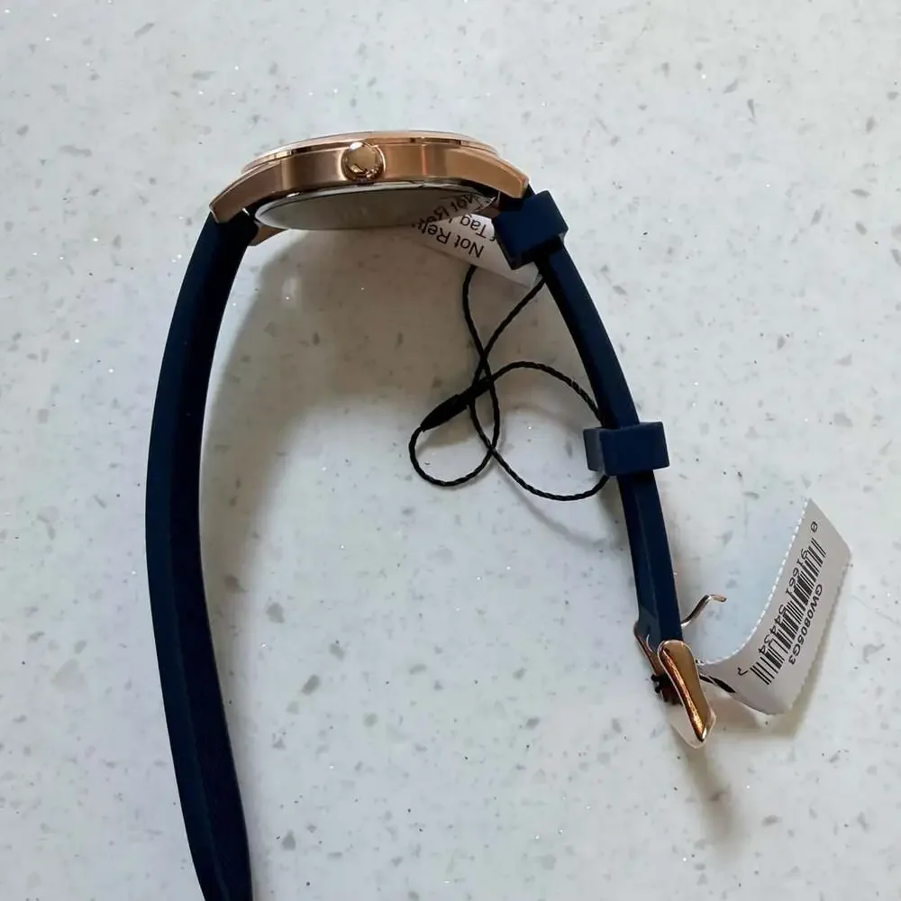 Guess Monte Analog Watch for Men w Blue Silicone Strap and Rose Gold Tone Case